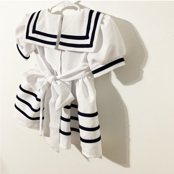 Unbranded Infant Lined Sailor Dress Full Skirt Self Tie Bow Sailor Collar Anchor - Picture 5 of 9